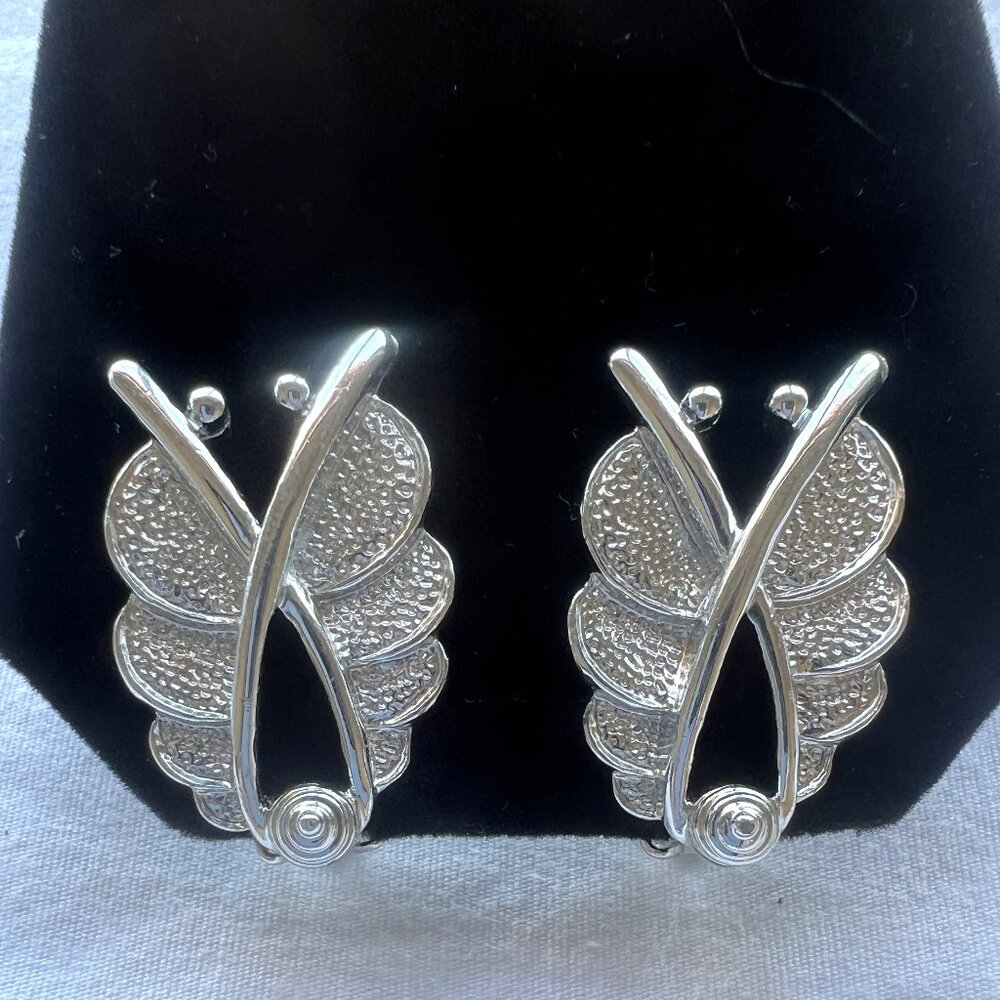 Silver Tone Caterpillar Clip On Earrings Vintage Signed SC